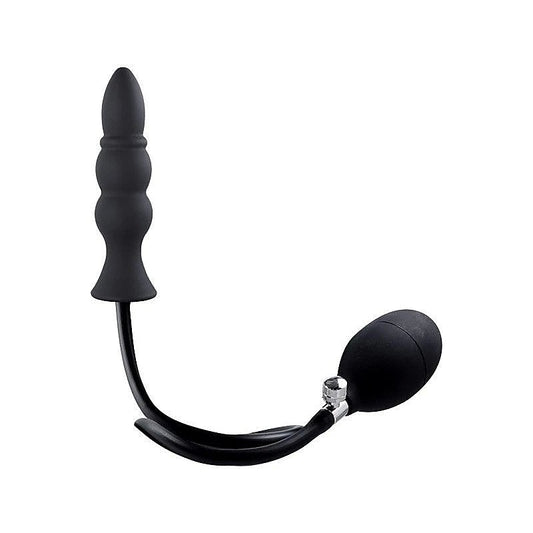 Strafe Inflatable Ribbed Silicone Anal Plug With Pumps Black - Butt Plugs