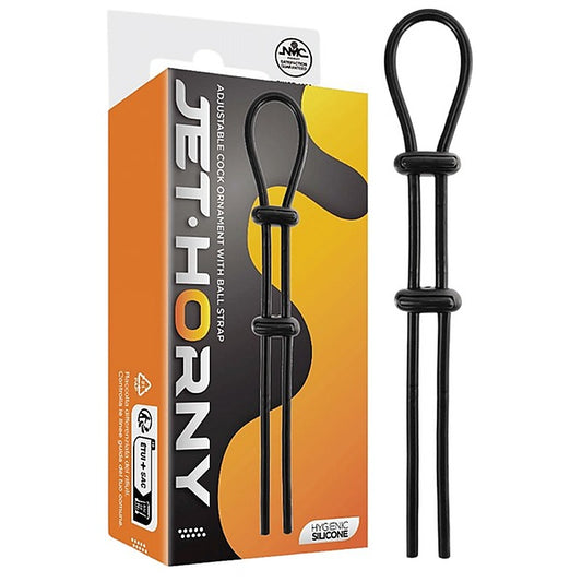 Jet Horny Adjustable Male Cock Ornament with Ball Strap - Stretchy Cock Rings