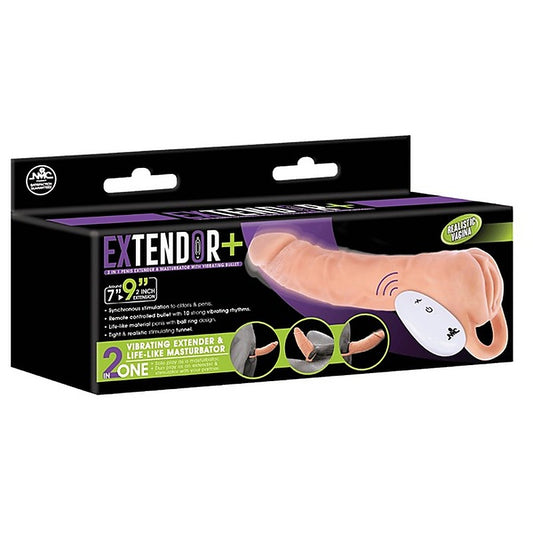 Excellent Power Remote Control Vibrating Penis Extendor 9 Inch Flesh - Penis Sleeves and Extenders