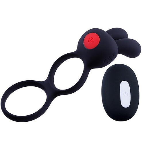 Giga Booster Cock & Scrotal Ornament With Clit Stimulator Black - Vibrating Cock Rings