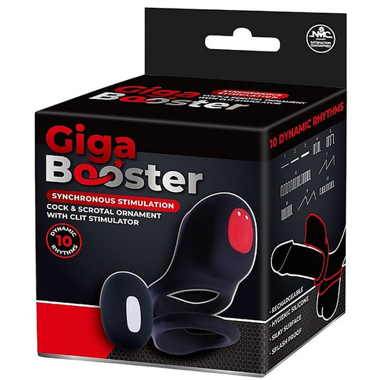 Giga Booster Cock & Scrotal Ring With Clit Stimulator Black - Vibrating Cock Rings