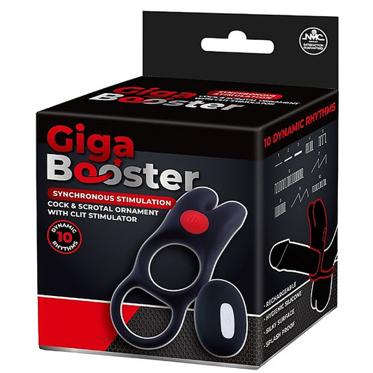 Giga Booster Vibrating Cock & Scrotal Ring With Clit Stimulator Black - Vibrating Cock Rings
