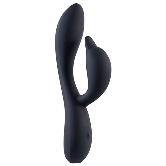 Deep Romance Dual Motor Rabbit Style G Spot Silicone Vibrator Black - Rabbit Vibrators