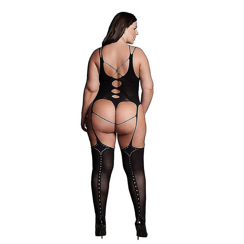 Le Desir Shade Elara VII Womens Bodystocking with Open Cups Black - Body Stockings