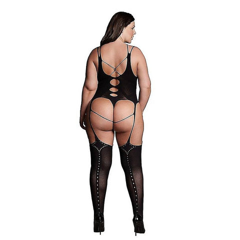 Le Desir Shade Elara VII Womens Bodystocking with Open Cups Black - Body Stockings