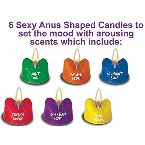 Rainbow Burning Love 6 Sexy Anus Shaped Candles - Party Gifts and Novelties