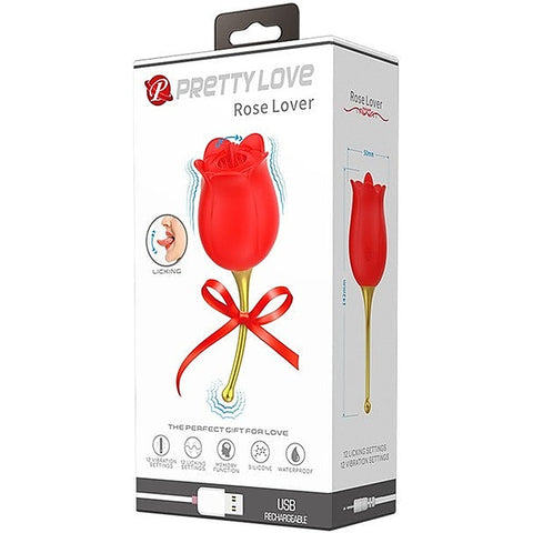 Pretty Love Rose Lover Rechargeable Tongue Licking Vibrator Red - Clit Ticklers and Pulsators