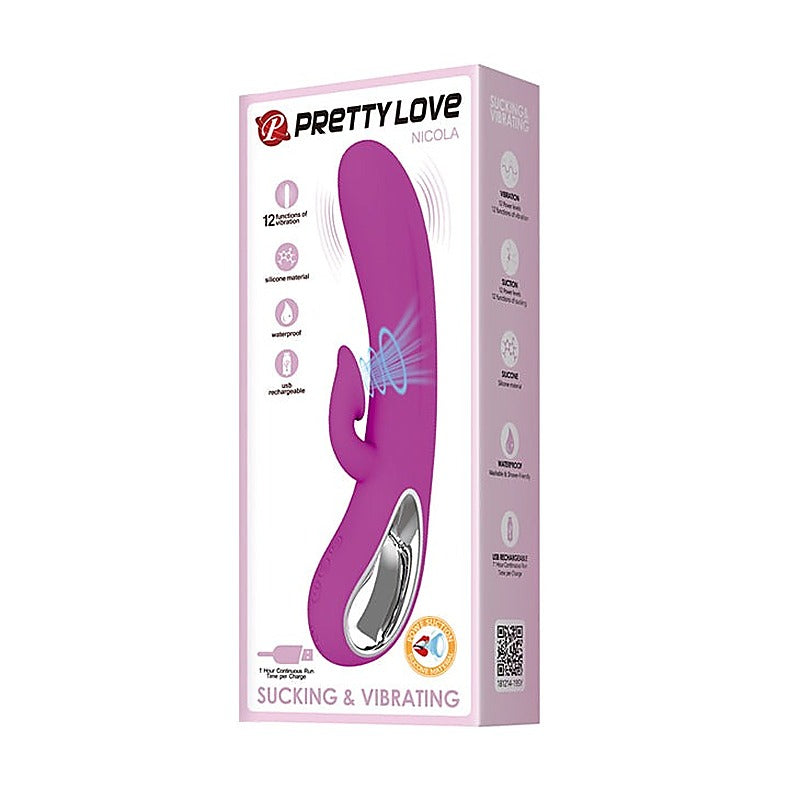 Pretty Love Nicola Silicone 24 Function Clit Suction Rabbit - Rabbit Vibrators