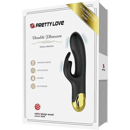 Pretty Love Double Pleasure 7 Function Rechargeable Rabbit Vibrator Black - Rabbit Vibrators