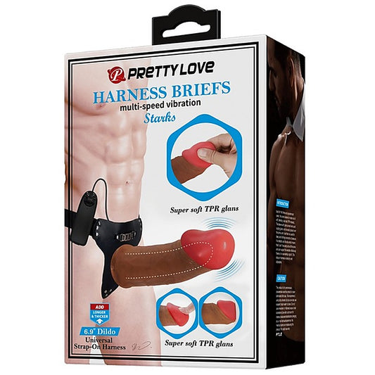 Pretty Love Stark Vibrating Universal Strap On Harness With Dildo 6.9 Inch Tan - Strap On Sextoys