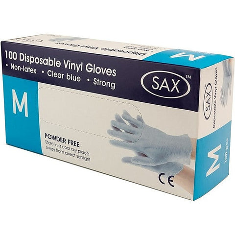 100 Pack Disposable Vinyl Gloves Blue by Sax - Adult Toy Cleaner