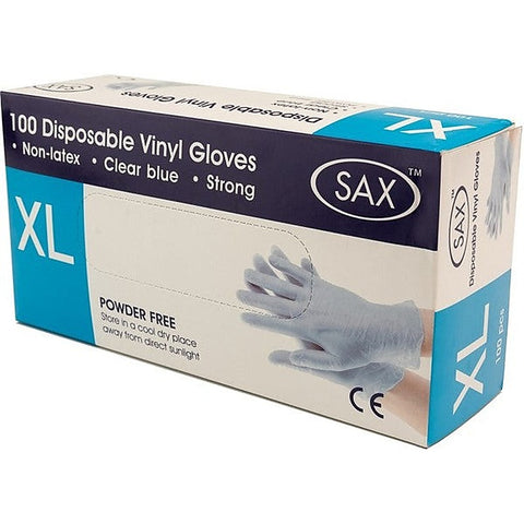 100 Pack Disposable Vinyl Gloves Blue by Sax - Adult Toy Cleaner