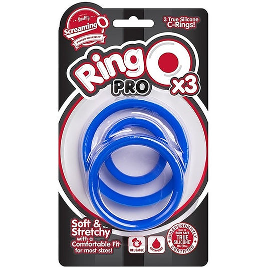 Screaming O RingO Pro X3 Silicone Cock Ring Set Blue - Cock Ring Sets