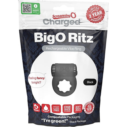 Charged BigO Ritz Rechargeable Vibrating Mens Cock Ring Black - Vibrating Cock Rings