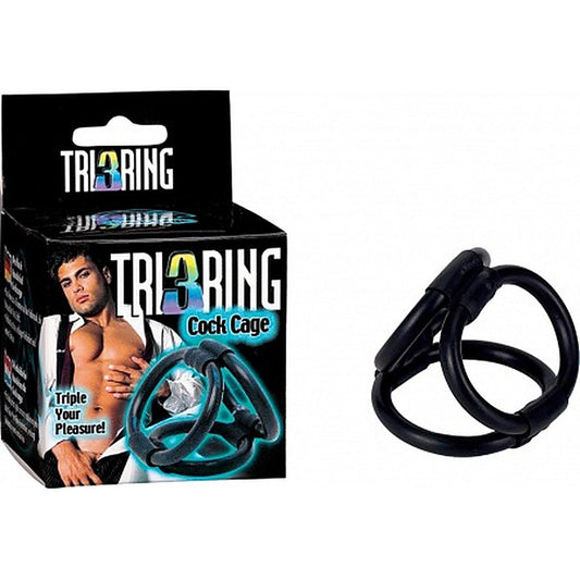 Seven Creations Male Tri Ring 3 Cock Cage Black - Stretchy Cock Rings