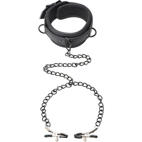 Master Series Collared Temptress Collar With Nipple Clamps - Nipple and Clit Clamps