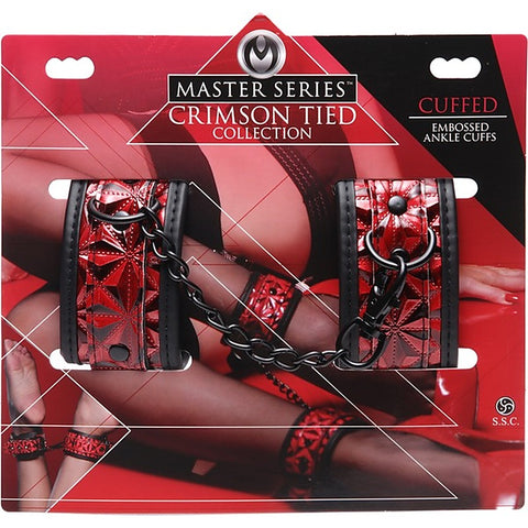 Crimson Tied Embossed Bondage Ankle Cuffs by XR Brands - Cuffs And Restraints