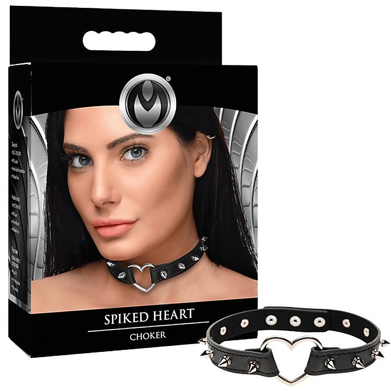 Spiked Heart Bondage Choker by XR Brands - Collars and Leads