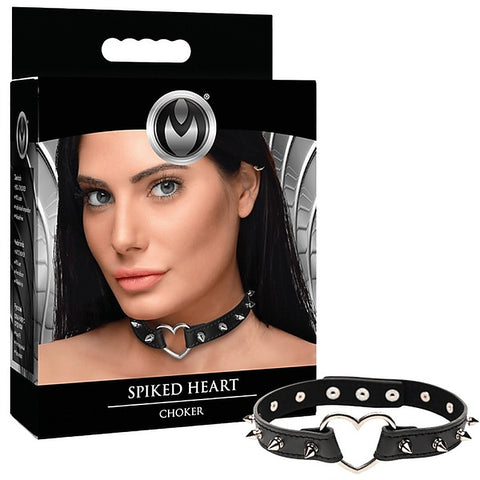 Spiked Heart Bondage Choker by XR Brands - Collars and Leads