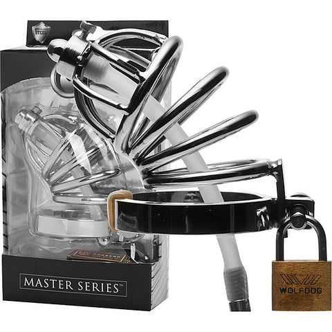 Master Series Stainless Steel Chastity Cage by XR Brands - Male Chastity