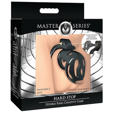 Master Series Hard Stop Double Ring Mens Chastity Cage - Male Chastity
