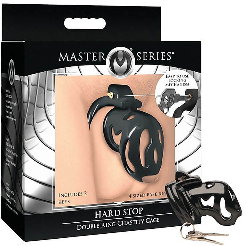Master Series Hard Stop Double Ring Mens Chastity Cage - Male Chastity