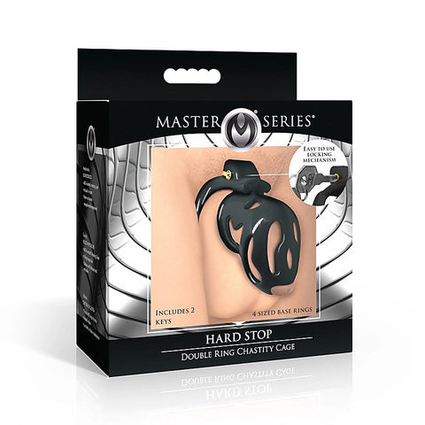 Hard Stop Double Ring Chastity Cage by XR Brands - Male Chastity