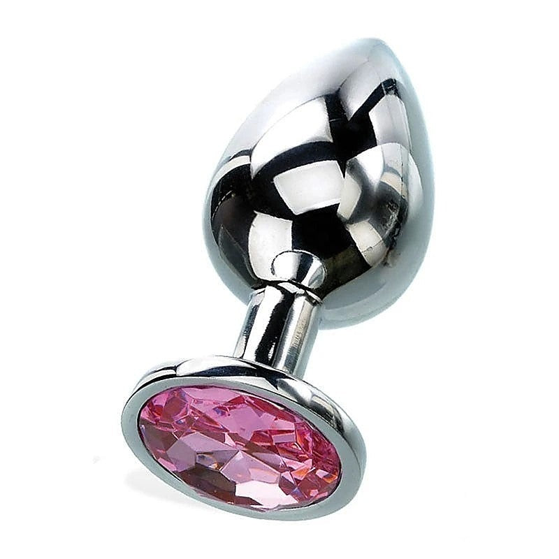 Silver Metal Butt Plug with Pink Gem Base by Adam & Eve - Butt Plugs