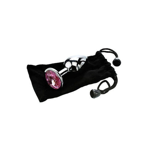 Silver Metal Butt Plug with Pink Gem Base by Adam & Eve - Butt Plugs