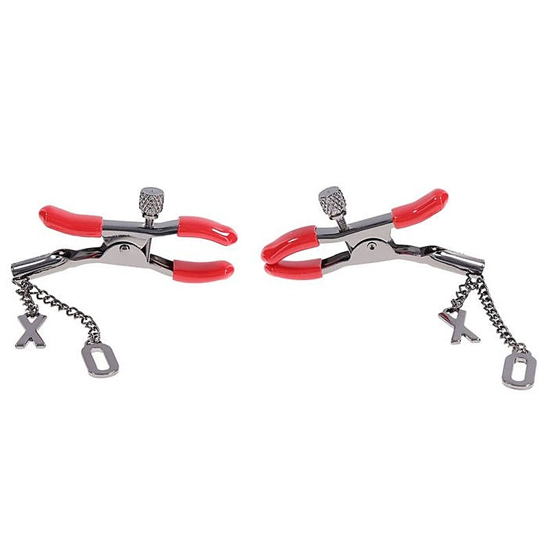 S&M Exs & Ohs Tipped Metal Nipple Clamps by Sportsheets - Nipple and Clit Clamps