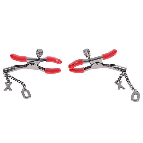 S&M Exs & Ohs Tipped Metal Nipple Clamps by Sportsheets - Nipple and Clit Clamps
