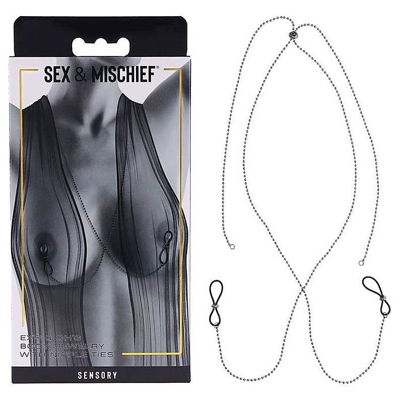 Sportsheets S&M Exs & Ohs Body Jewelry Metal Chain with Nipple Ties - Collars and Leads