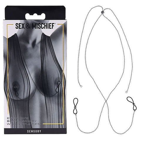 Sportsheets S&M Exs & Ohs Body Jewelry Metal Chain with Nipple Ties - Collars and Leads