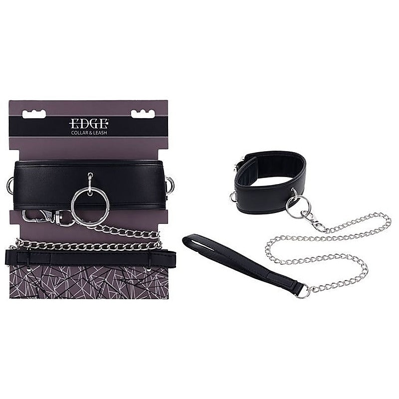 EDGE Black Neck Restraint with Metal Leash by Sportsheets - Collars and Leads