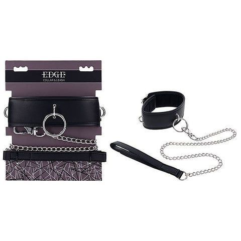 EDGE Black Neck Restraint with Metal Leash by Sportsheets - Collars and Leads