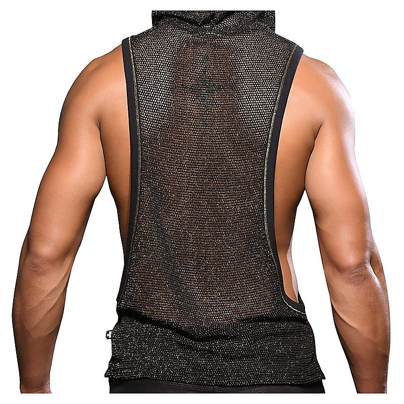 Andrew Christian Golden Mesh Mens Gym Hoodie Black / Gold - His Fetish