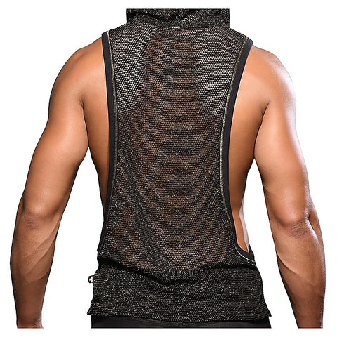 Andrew Christian Golden Mesh Mens Gym Hoodie Black / Gold - His Fetish