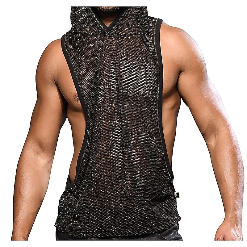 Andrew Christian Golden Mesh Mens Gym Hoodie Black / Gold - His Fetish
