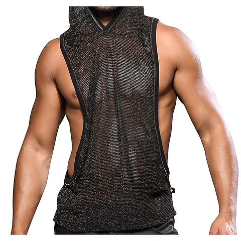 Andrew Christian Golden Mesh Mens Gym Hoodie Black / Gold - His Fetish