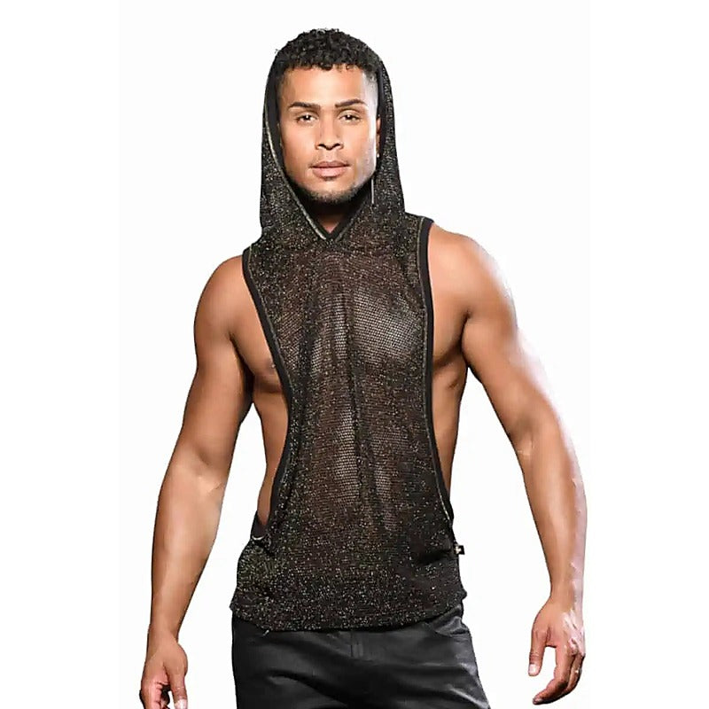 Andrew Christian Golden Mesh Mens Gym Hoodie Black / Gold - His Fetish