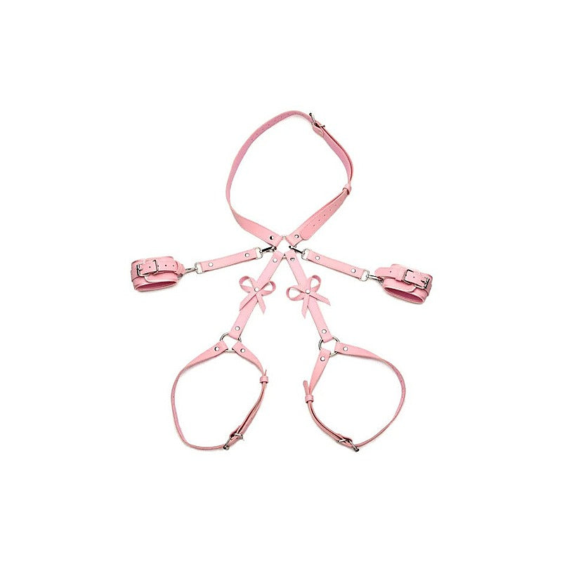 PU Faux Leather Bondage Harness with Bows by XR Brands - Cuffs And Restraints