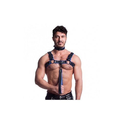 Sport Fucker Vegan Bulldog Bondage Harness Black and Blue - Cuffs And Restraints