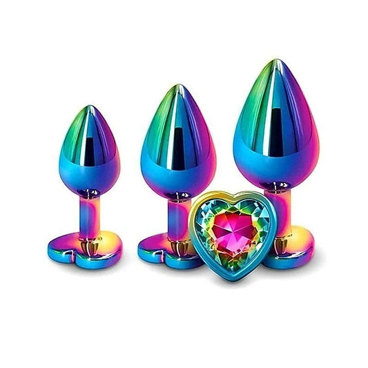 Adam & Eve Rainbow Heart Shape Metal Anal Plug Set - Butt Plugs