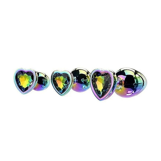 Adam & Eve Rainbow Heart Shape Metal Anal Plug Set - Butt Plugs