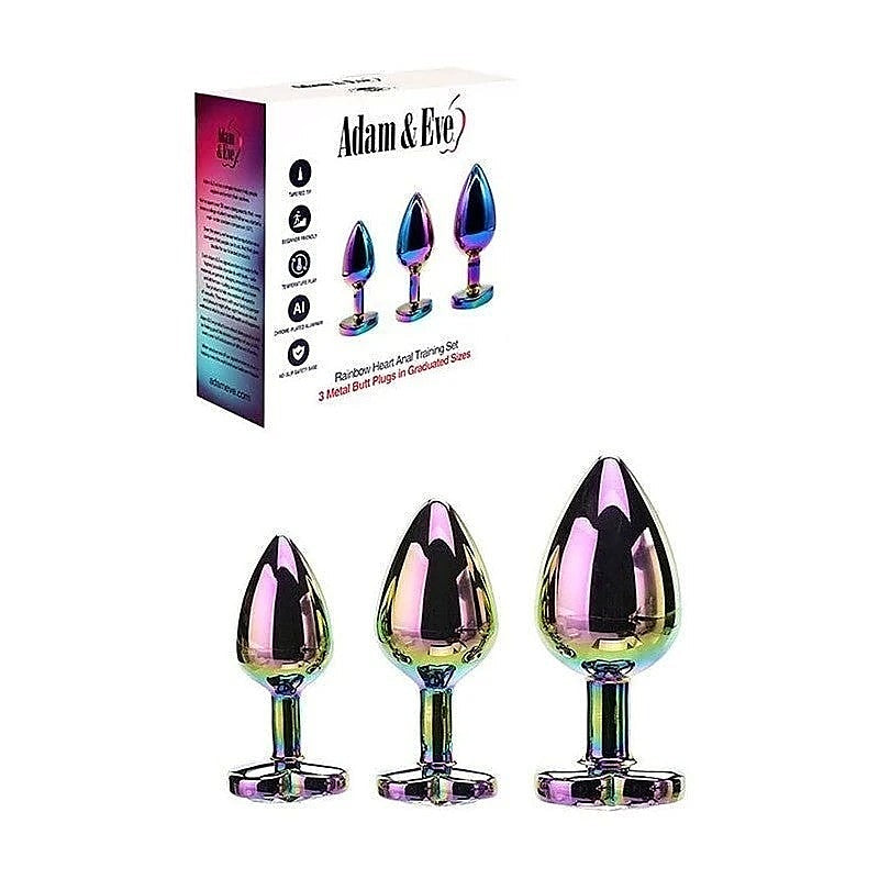 Rainbow Heart Shape Metal Anal Plug Set by Adam & Eve - Butt Plugs