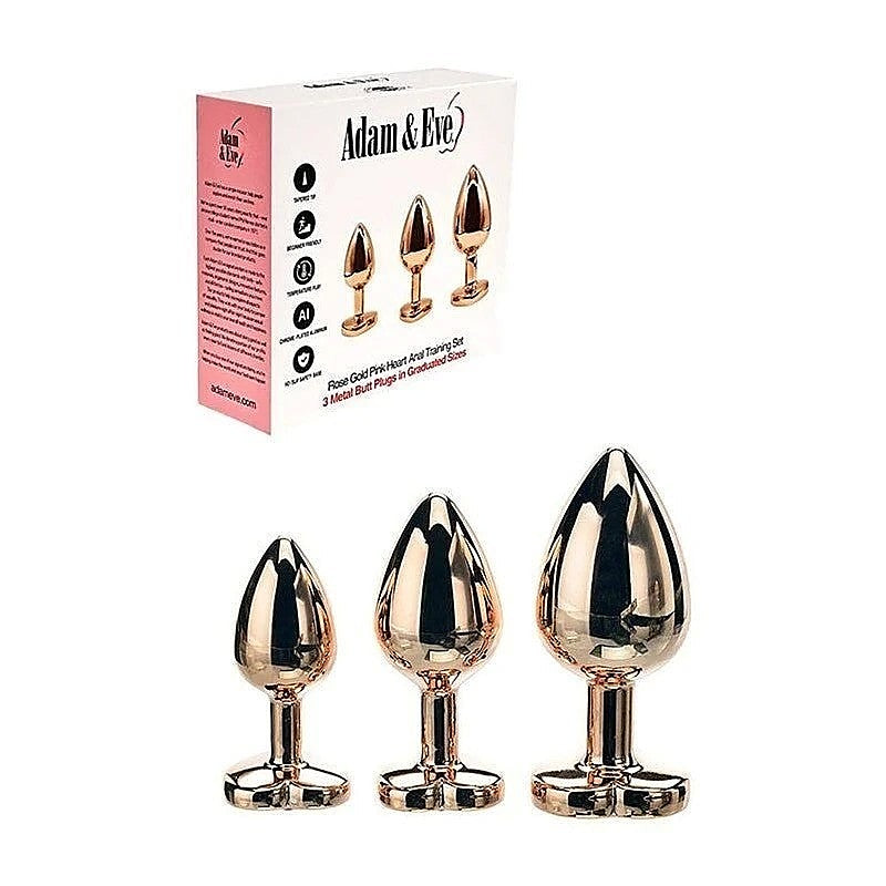 Rose Gold Heart Shape Metal Butt Plug Set by Adam & Eve - Butt Plugs