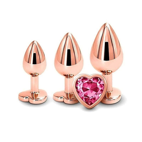 Rose Gold Heart Shape Metal Butt Plug Set by Adam & Eve - Butt Plugs