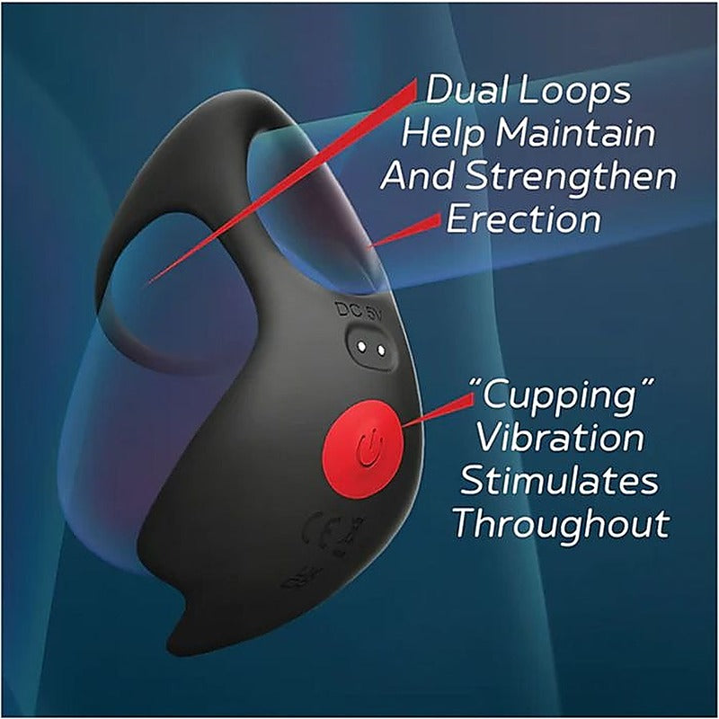 Icon Brands Red Dot V3 Rechargeable Cock and Ball Ring Black - Vibrating Cock Rings