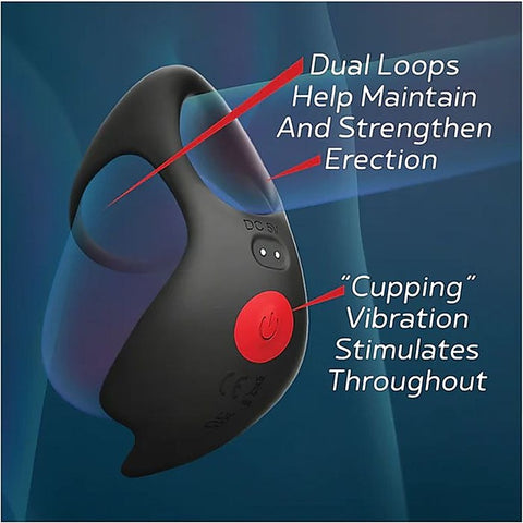 Icon Brands Red Dot V3 Rechargeable Cock and Ball Ring Black - Vibrating Cock Rings