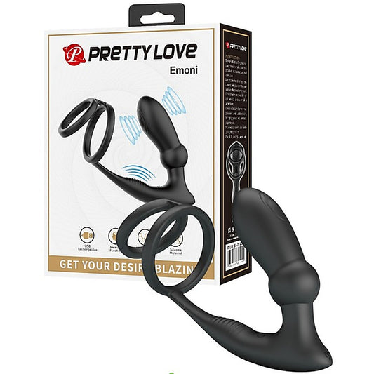 Pretty Love Emoni Vibrating Cock Ring With Butt Plug Black - Vibrating Cock Rings